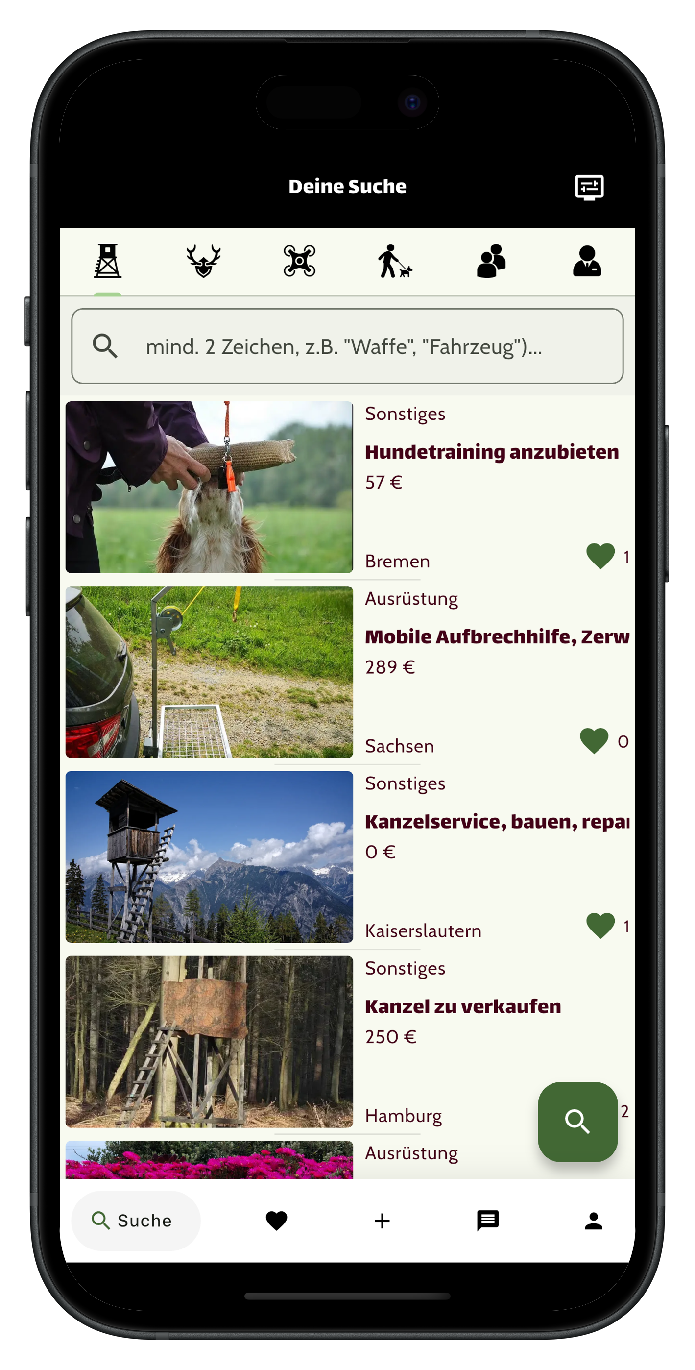 Bildschirmfoto von dem Hunter2Hunt Martkplatz